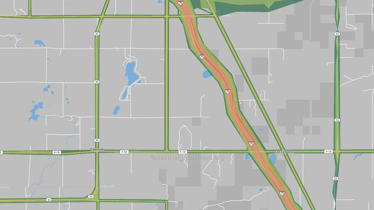 Greenwood, MI Map of Noise Levels in Greenwood