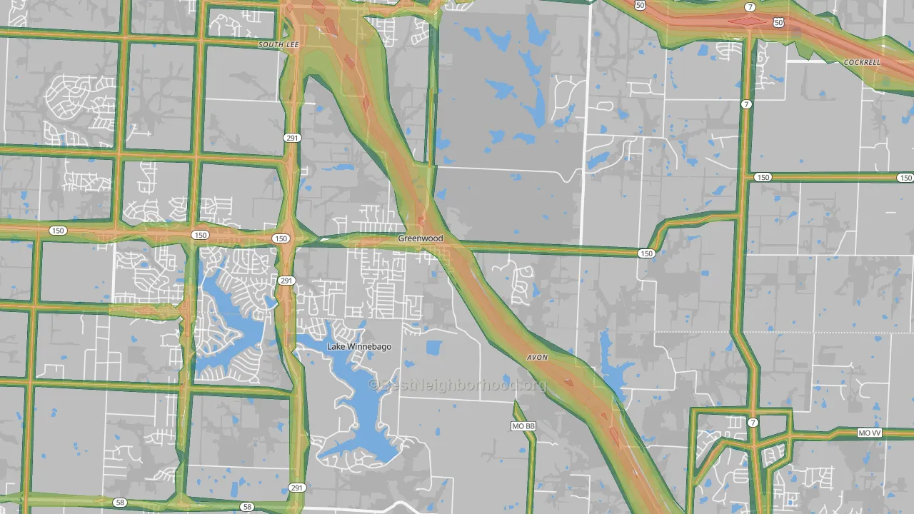 Greenwood, MO Map of Noise Levels in Greenwood