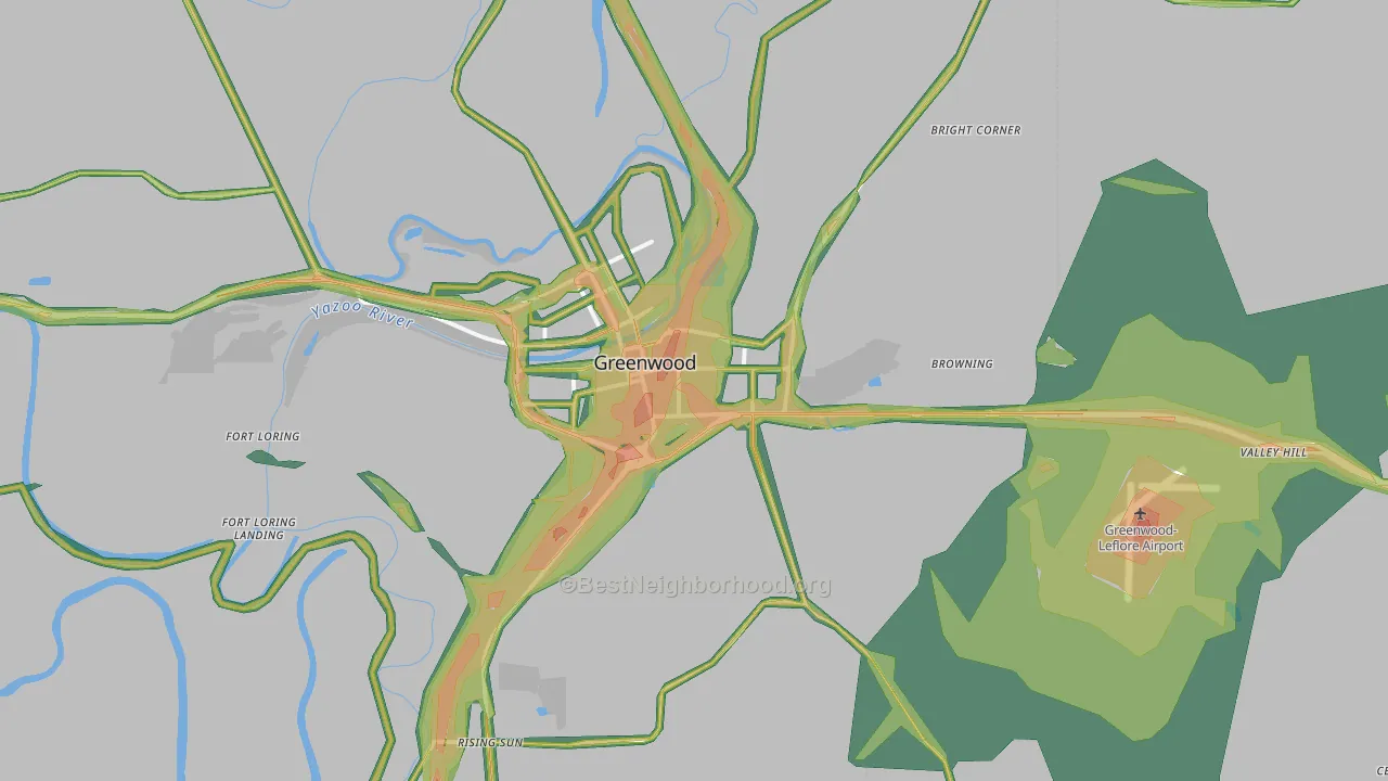 Greenwood, MS Map of Noise Levels in Greenwood