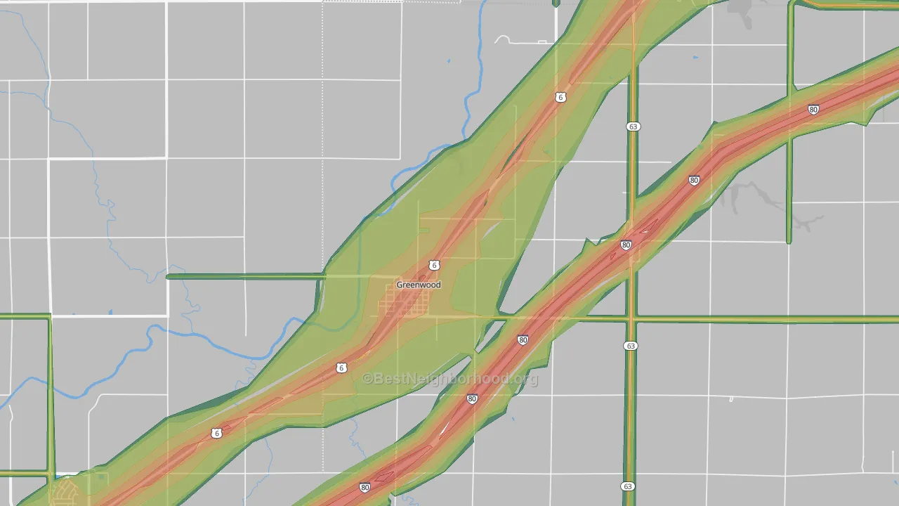Greenwood, NE Map of Noise Levels in Greenwood