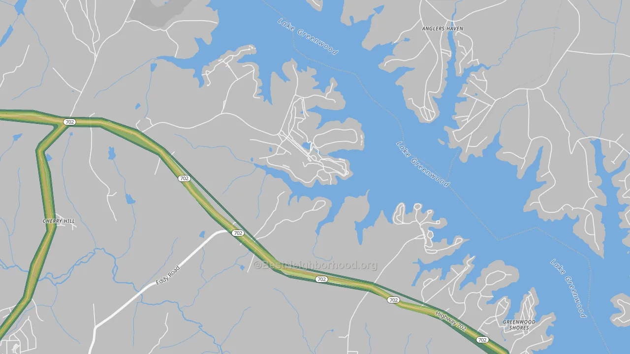 Greenwood Shores, SC Map of Noise Levels in Greenwood Shores