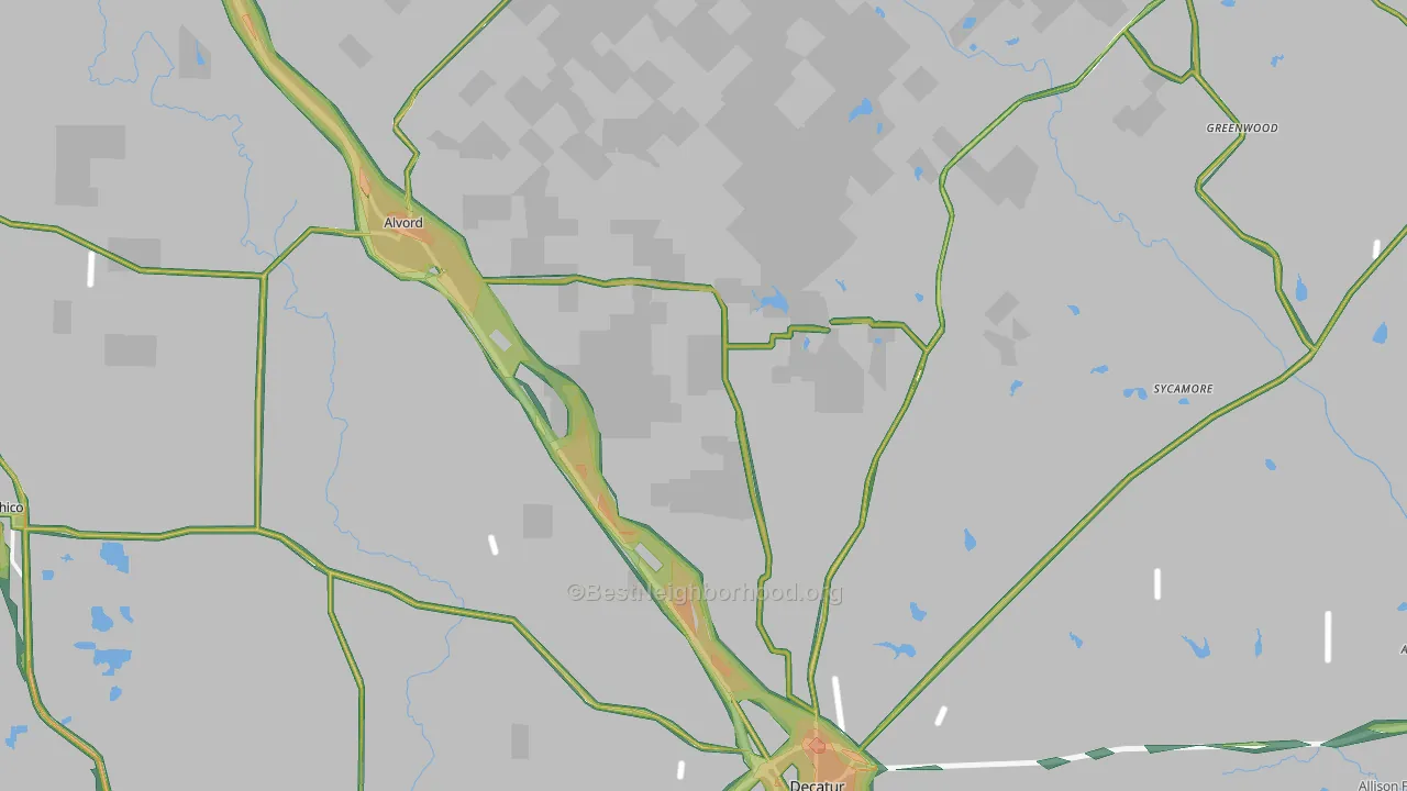 Greenwood, TX Map of Noise Levels in Greenwood