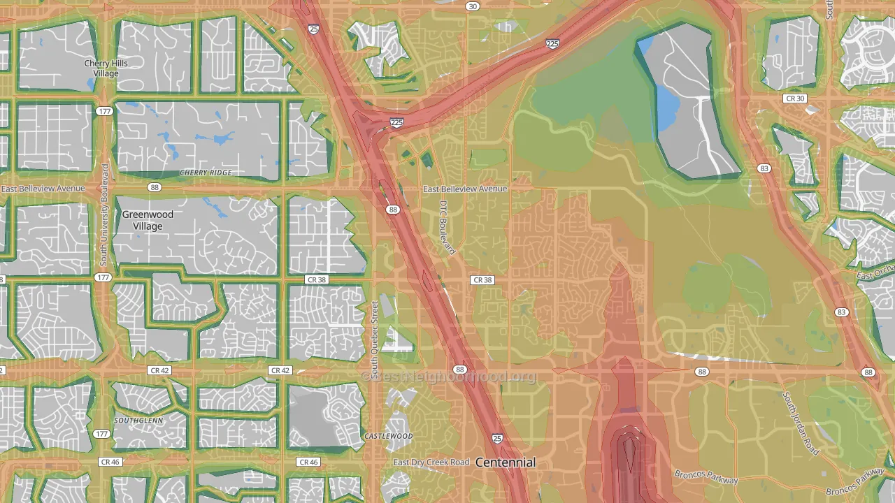 Greenwood Village, CO Map of Noise Levels in Greenwood Village
