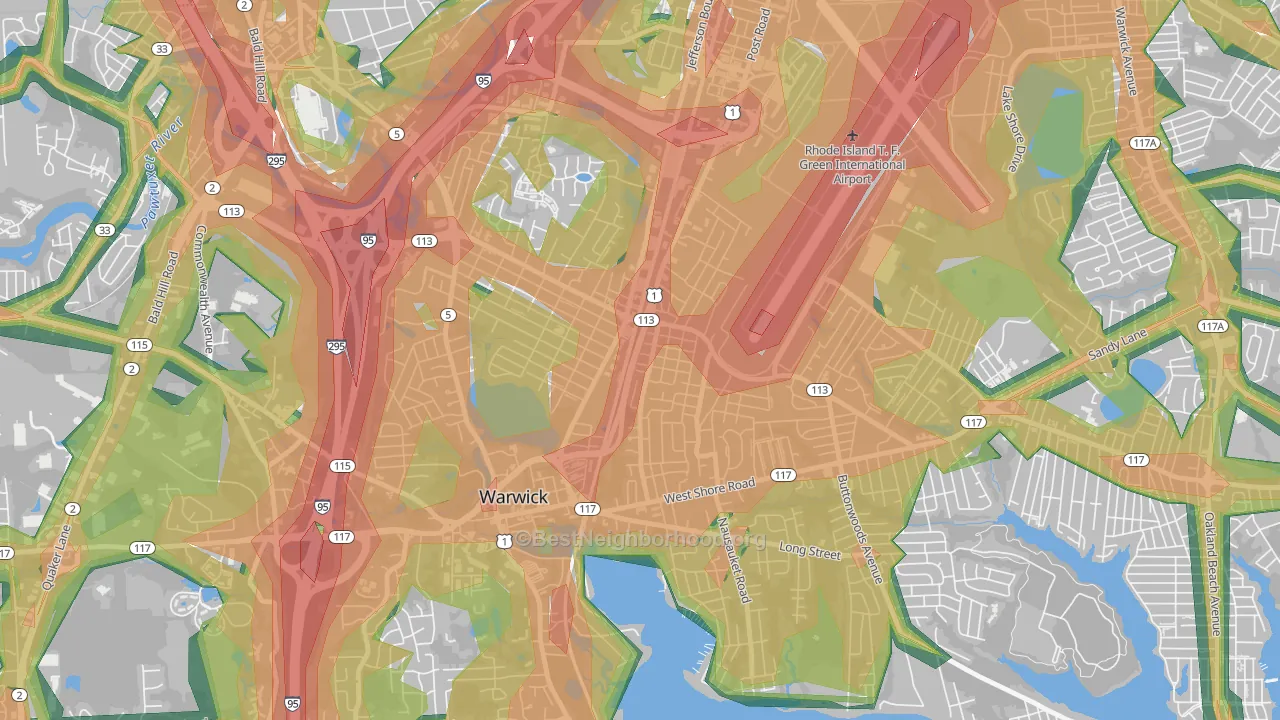 Greenwood, Warwick, RI Map of Noise Levels in Greenwood