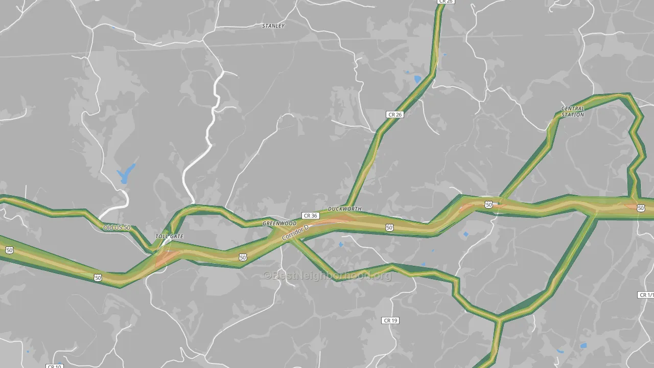 Greenwood, WV Map of Noise Levels in Greenwood