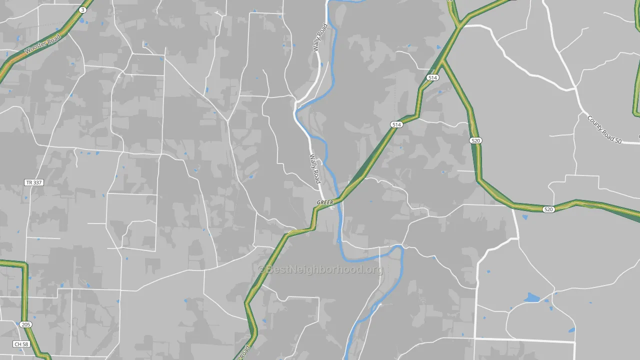 Greer, OH Map of Noise Levels in Greer