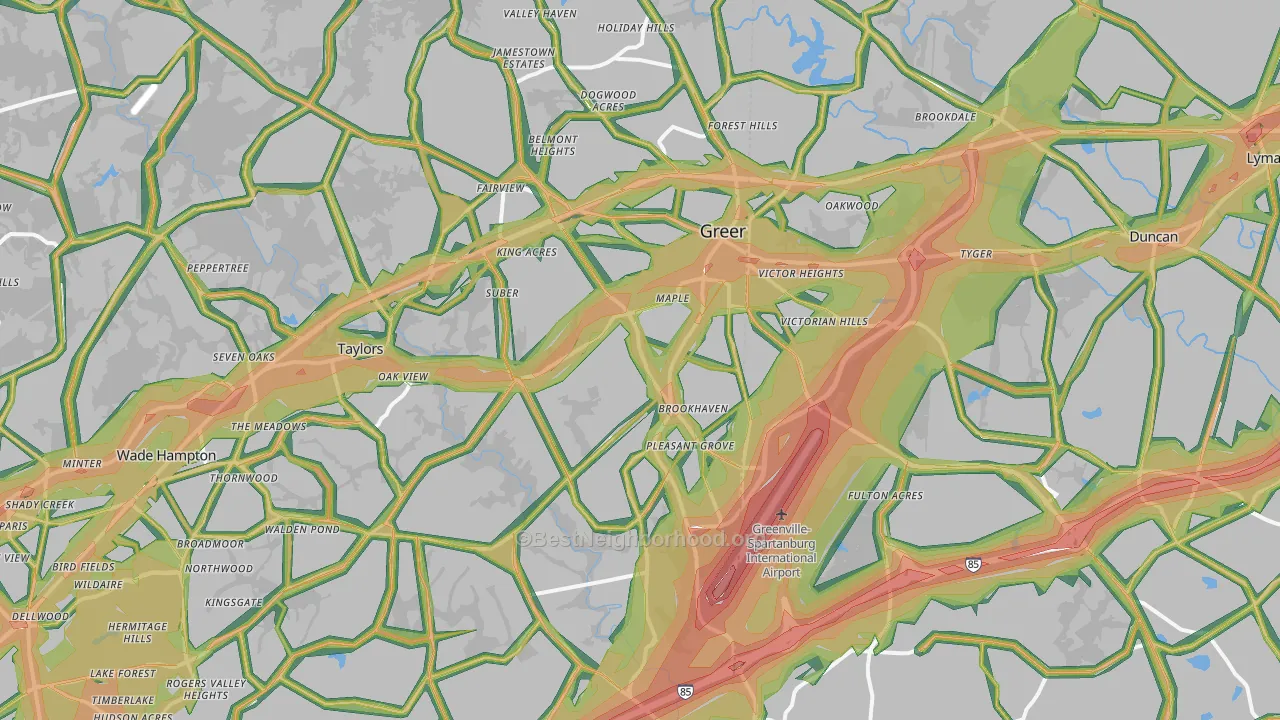 Greer, SC Map of Noise Levels in Greer