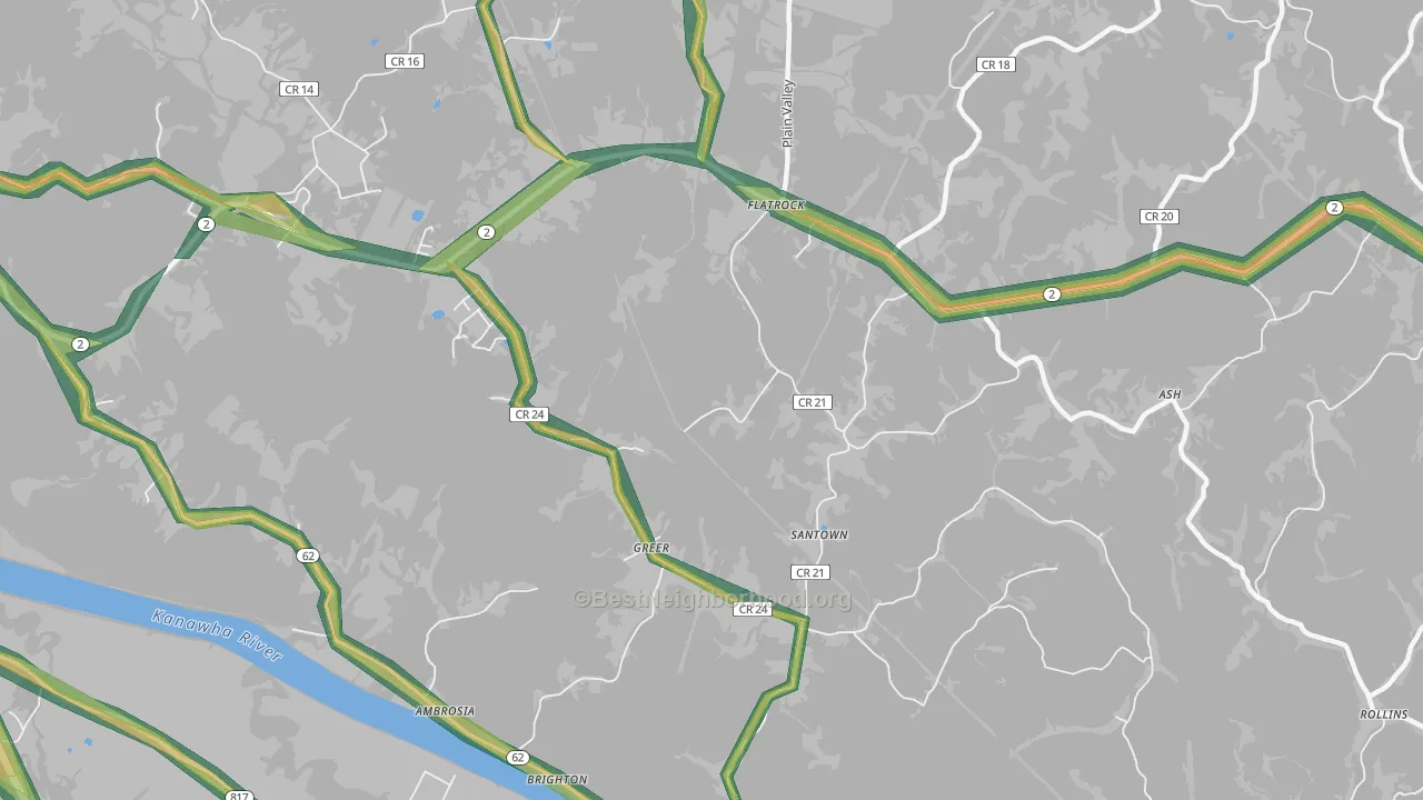 Greer, WV Map of Noise Levels in Greer
