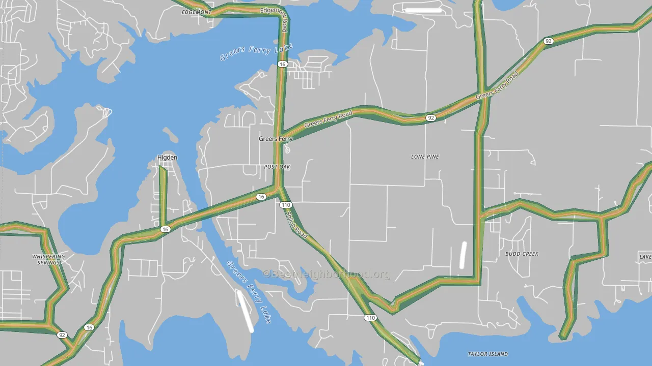 Greers Ferry, AR Map of Noise Levels in Greers Ferry