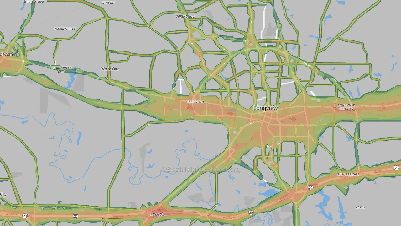 Gregg County, TX Map of Noise Levels in Gregg County