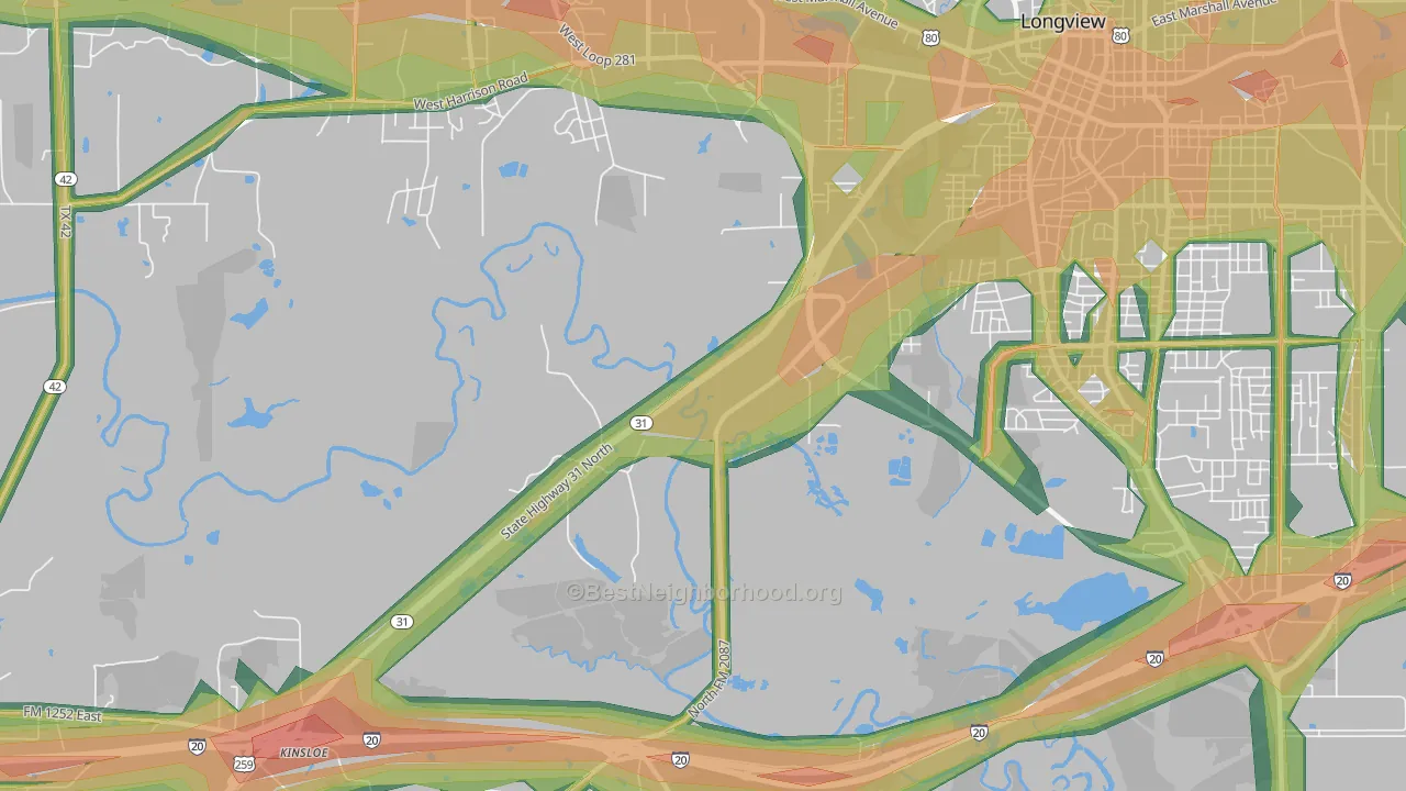 Greggton, TX Map of Noise Levels in Greggton