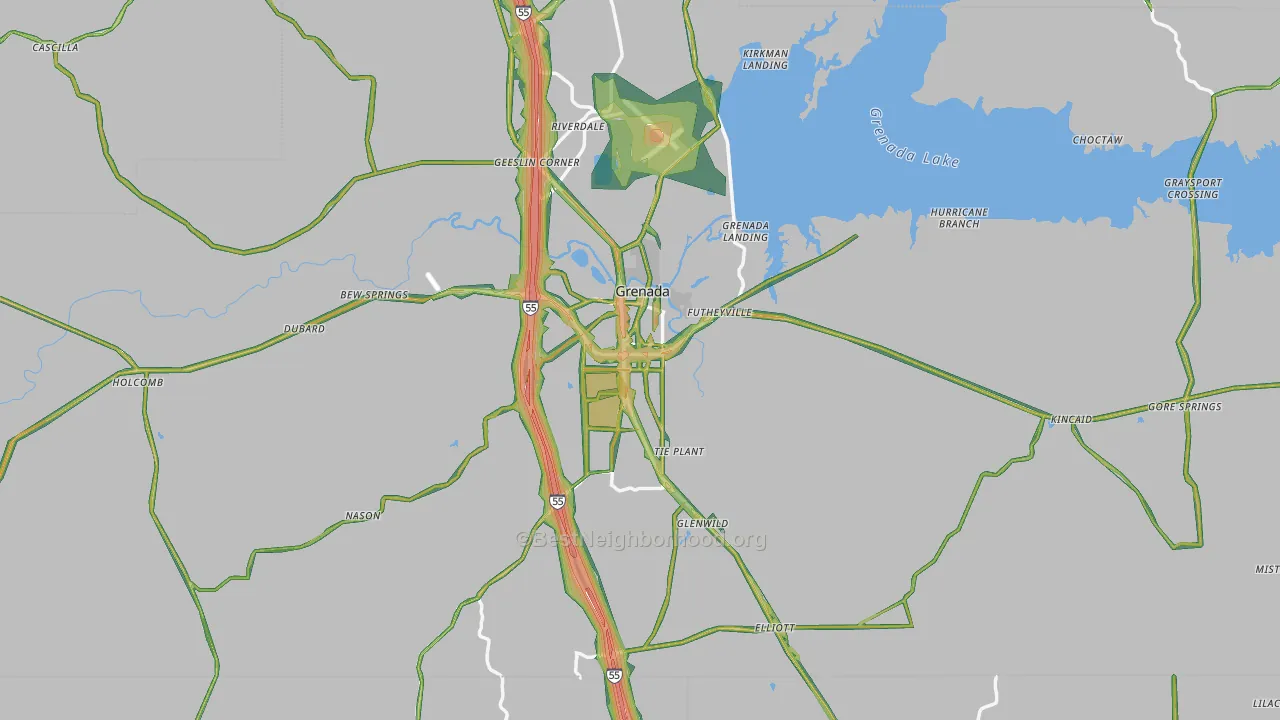 Grenada County, MS Map of Noise Levels in Grenada County