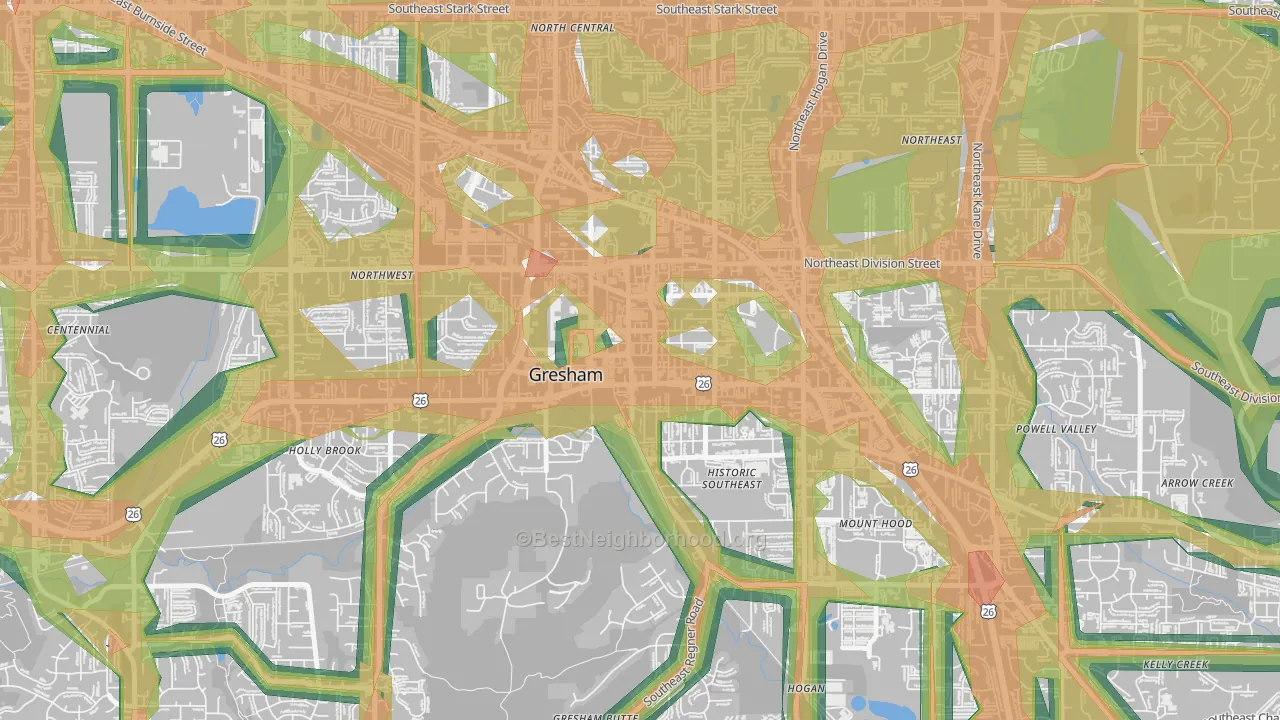 Gresham-City Central, Gresham, OR Map of Noise Levels in Gresham-City Central