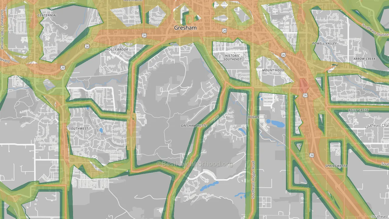 Gresham-Gresham Butte, Gresham, OR Map of Noise Levels in Gresham-Gresham Butte