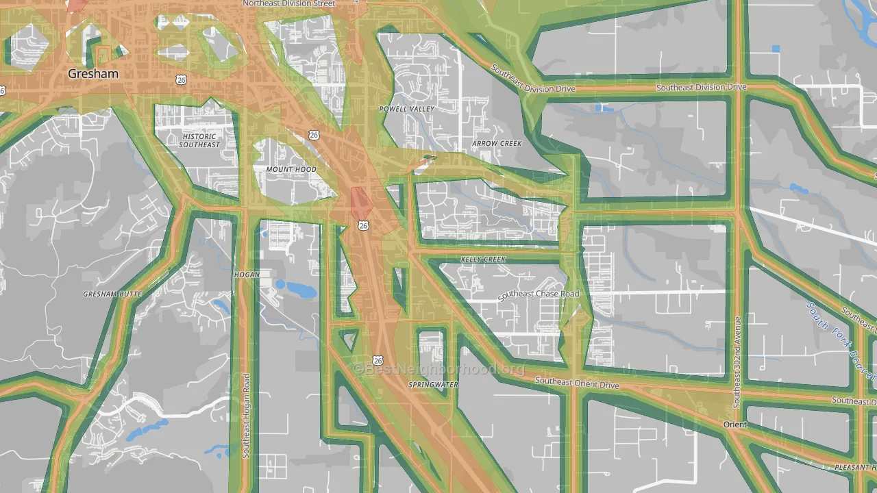 Gresham-Kelly Creek, Gresham, OR Map of Noise Levels in Gresham-Kelly Creek
