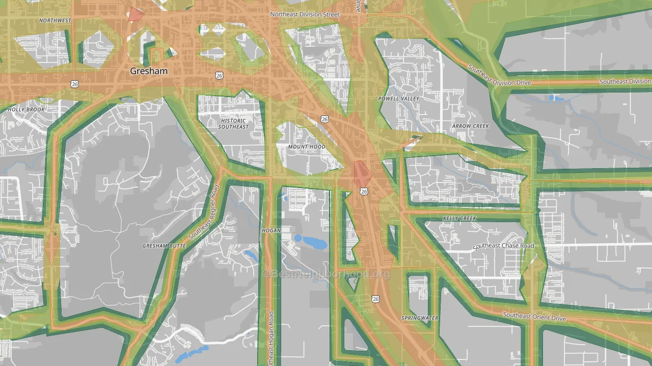 Gresham-Mt. Hood, Gresham, OR Map of Noise Levels in Gresham-Mt. Hood