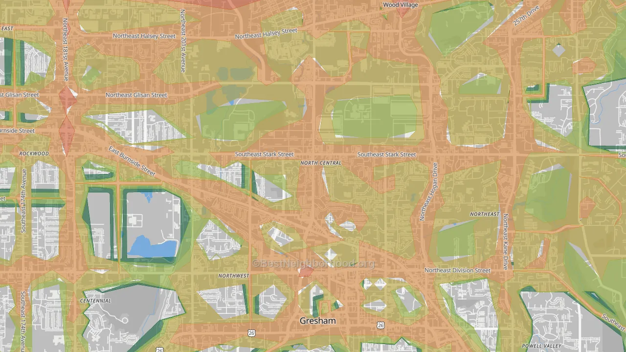 Gresham-North Central, Gresham, OR Map of Noise Levels in Gresham-North Central
