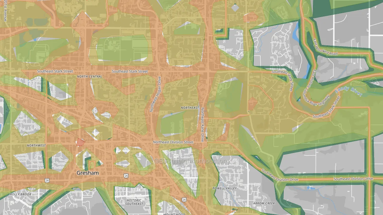 Gresham-Northeast, Gresham, OR Map of Noise Levels in Gresham-Northeast