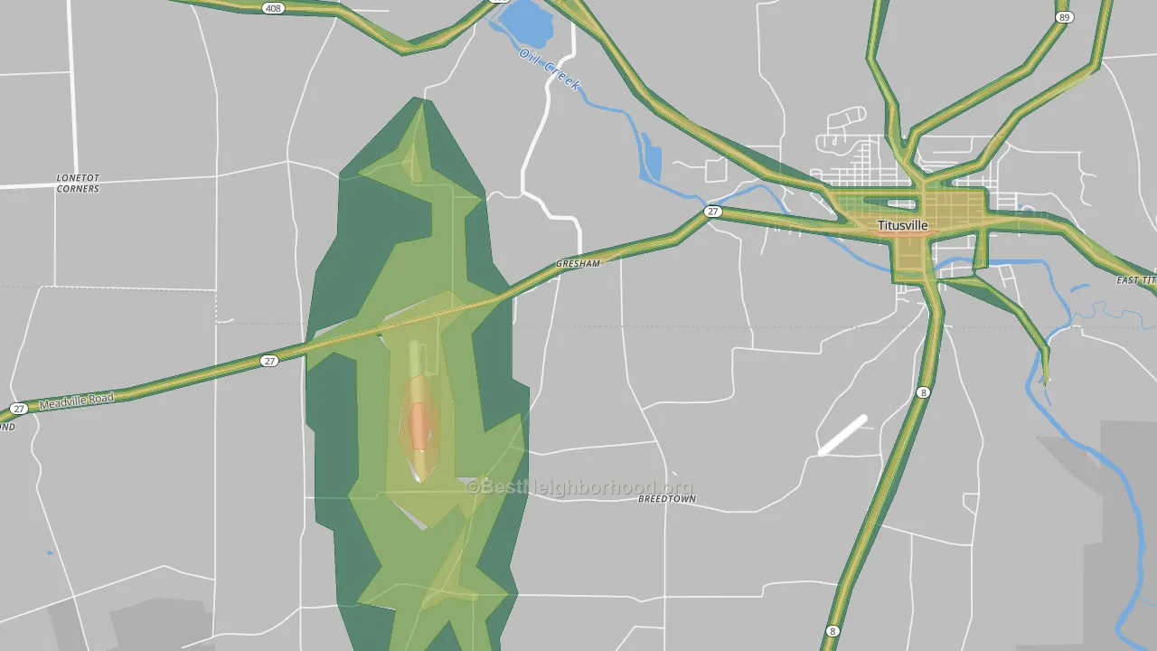 Gresham, PA Map of Noise Levels in Gresham