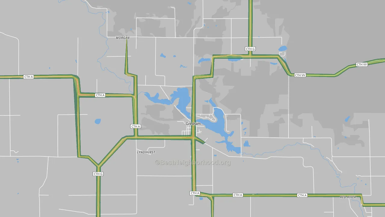 Gresham, WI Map of Noise Levels in Gresham
