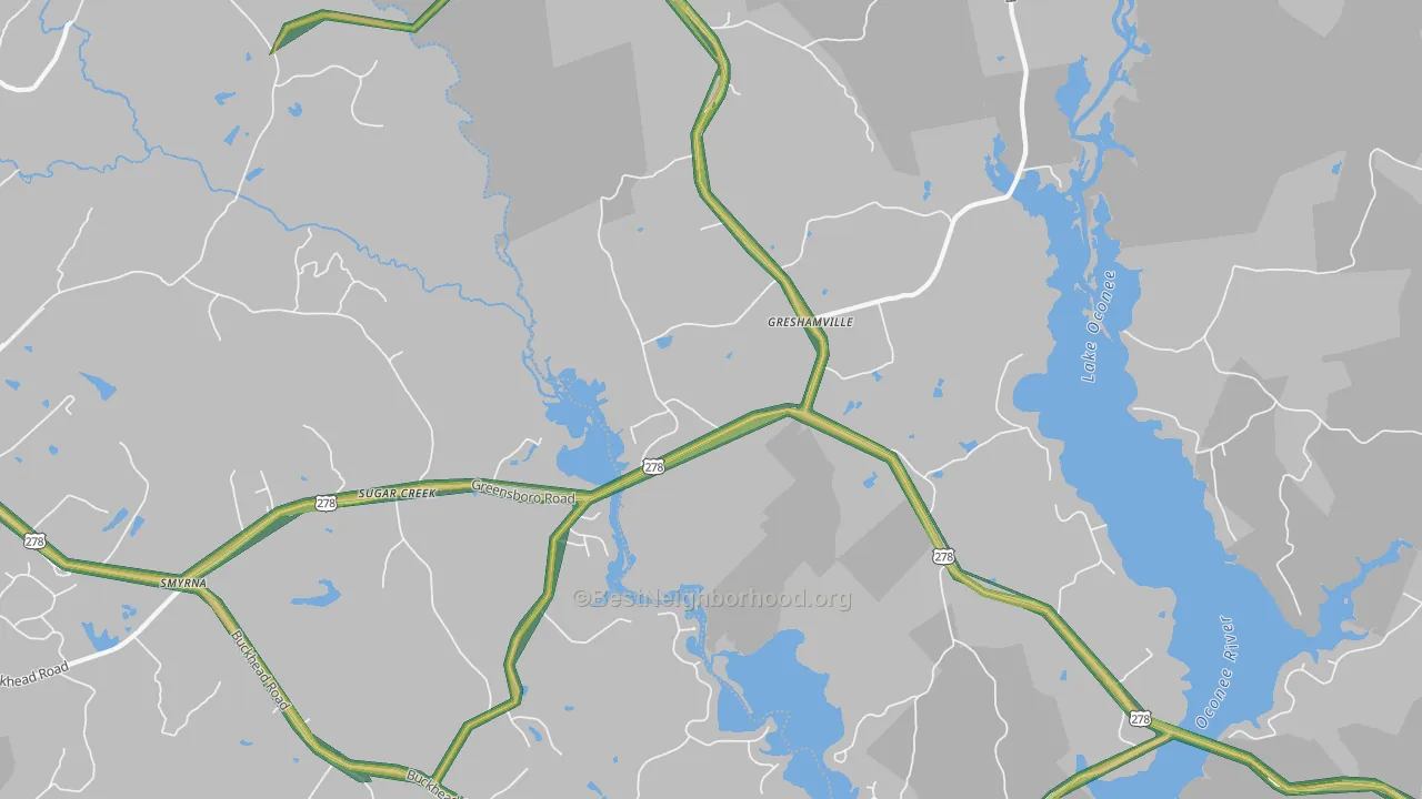 Greshamville, GA Map of Noise Levels in Greshamville
