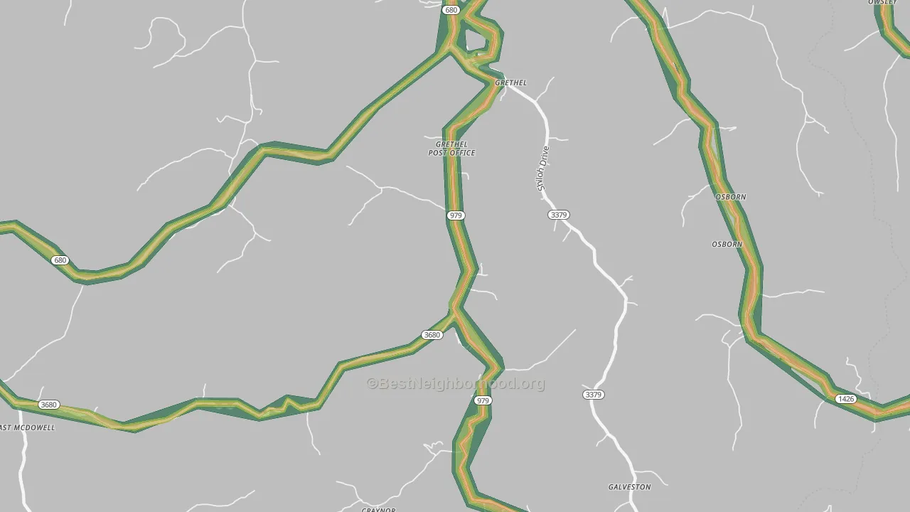 Grethel, KY Map of Noise Levels in Grethel