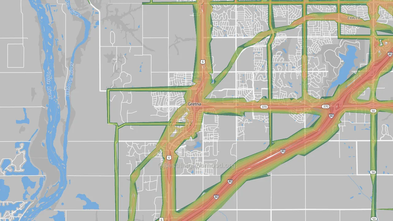 Gretna, NE Map of Noise Levels in Gretna