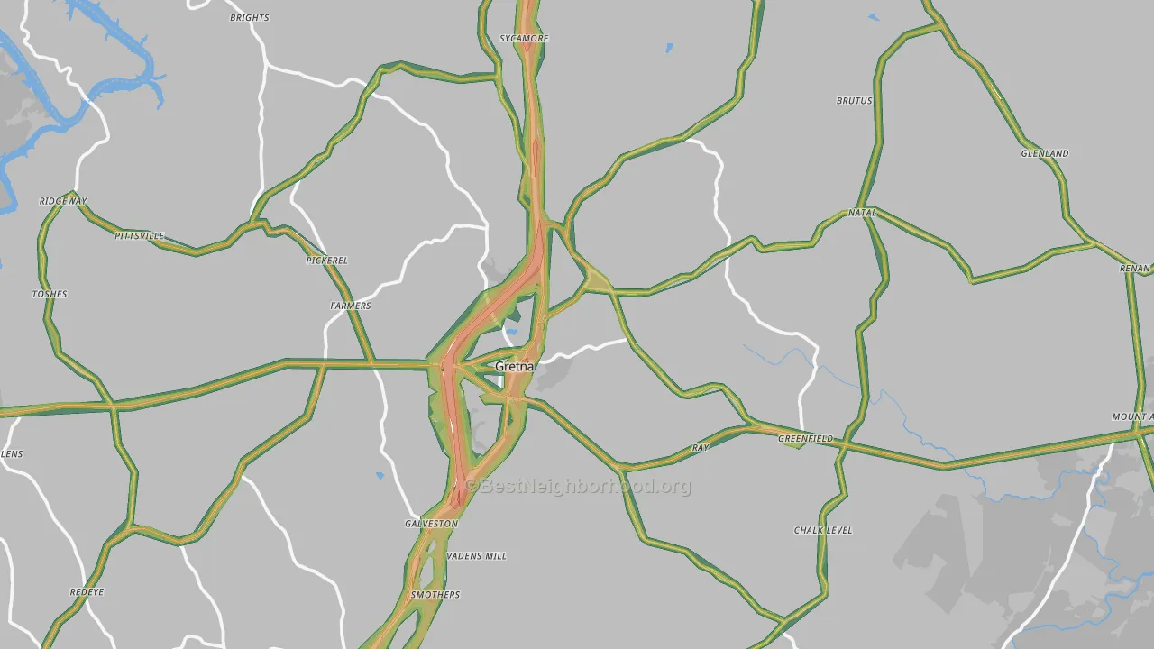 Gretna, VA Map of Noise Levels in Gretna