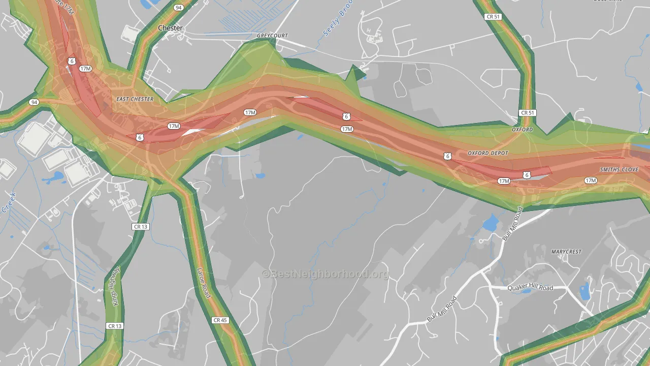 Greycourt, NY Map of Noise Levels in Greycourt
