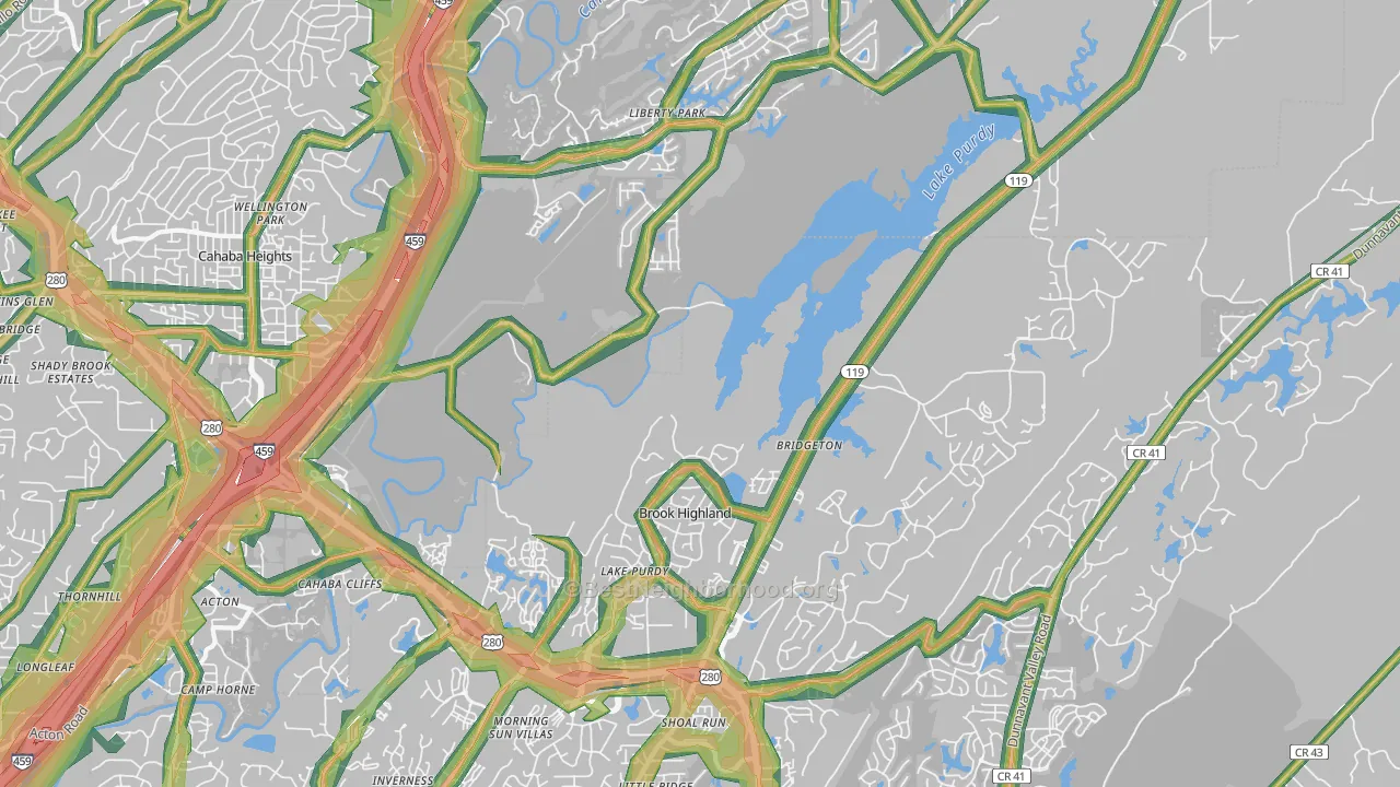 Greystone, Birmingham, AL Map of Noise Levels in Greystone