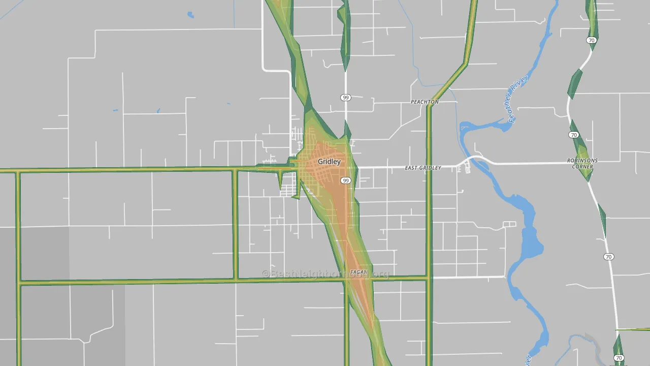Gridley, CA Map of Noise Levels in Gridley