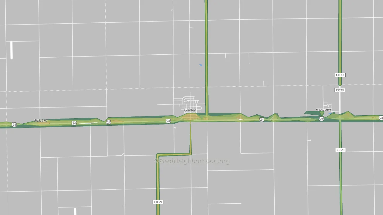 Gridley, IL Map of Noise Levels in Gridley