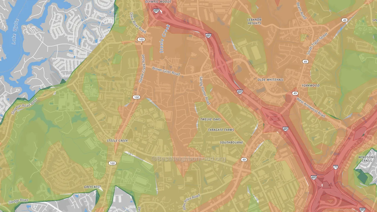 Griers Fork, Charlotte, NC Map of Noise Levels in Griers Fork