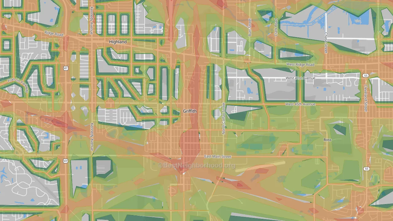 Griffith, IN Map of Noise Levels in Griffith