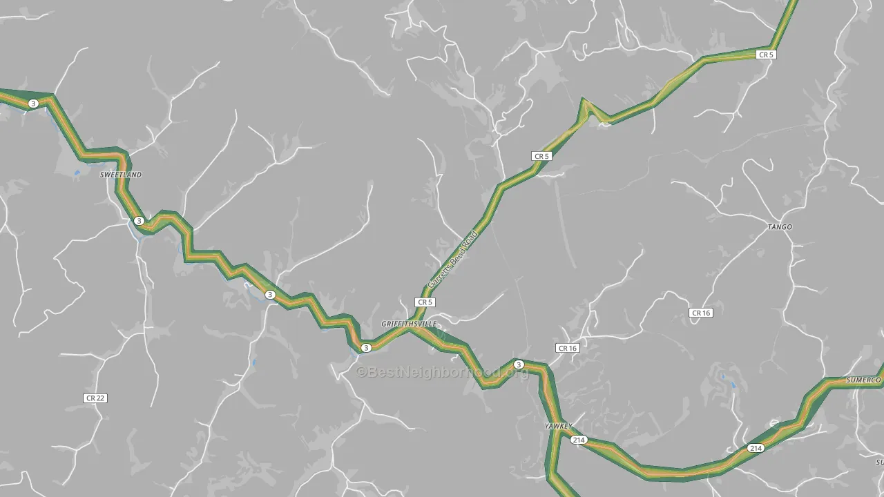 Griffithsville, WV Map of Noise Levels in Griffithsville