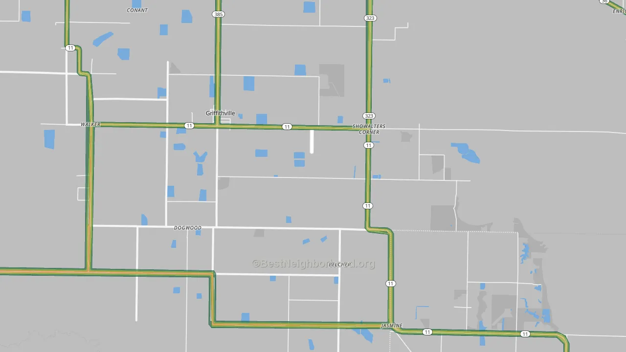 Griffithville, AR Map of Noise Levels in Griffithville