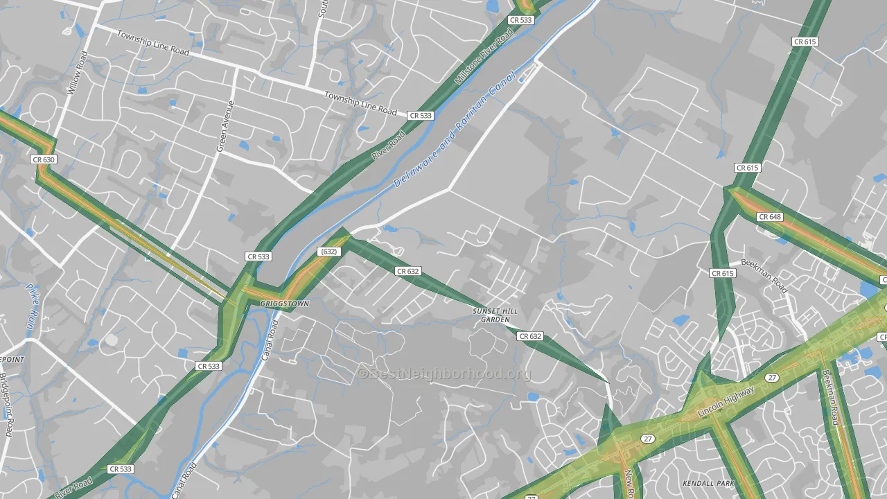 Griggstown, NJ Map of Noise Levels in Griggstown
