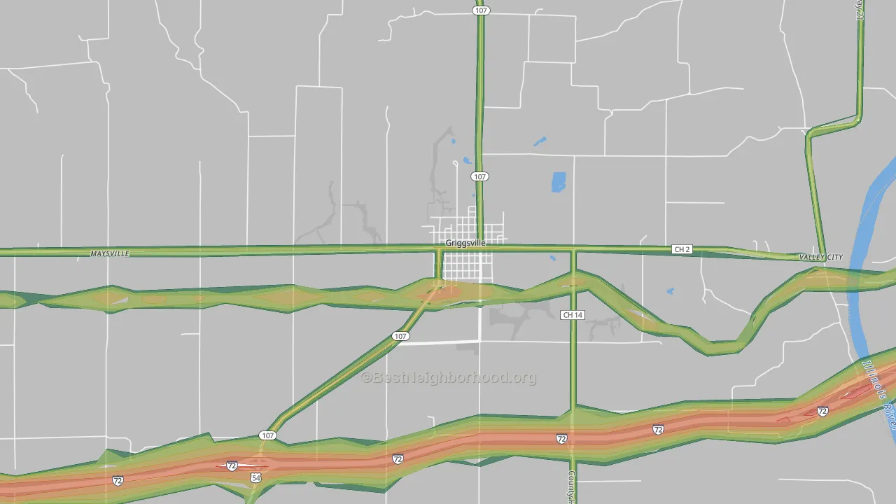 Griggsville, IL Map of Noise Levels in Griggsville