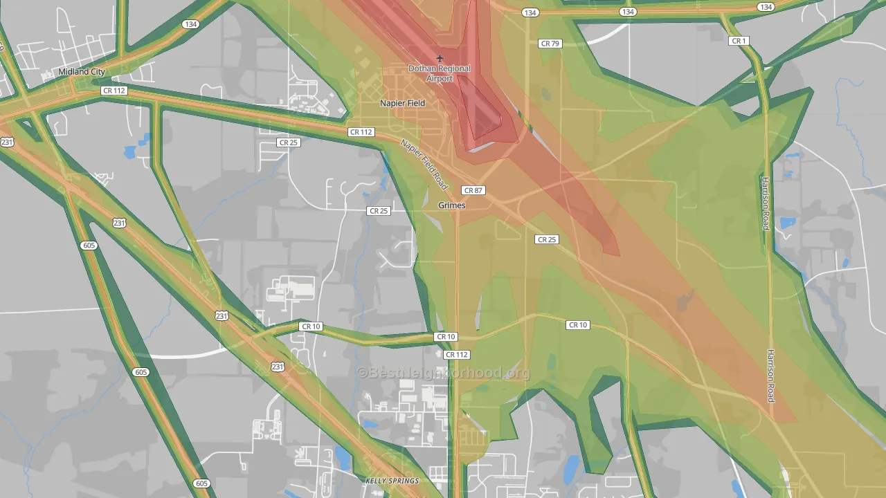 Grimes, AL Map of Noise Levels in Grimes