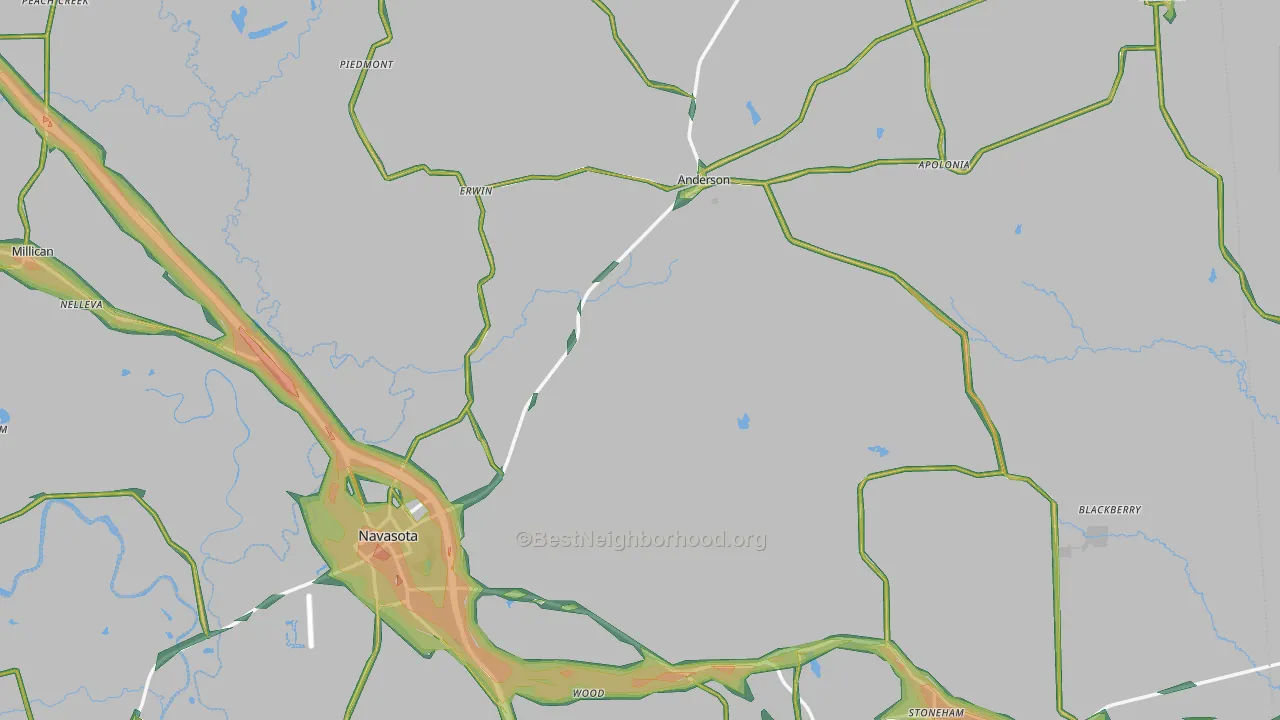 Grimes County, TX Map of Noise Levels in Grimes County