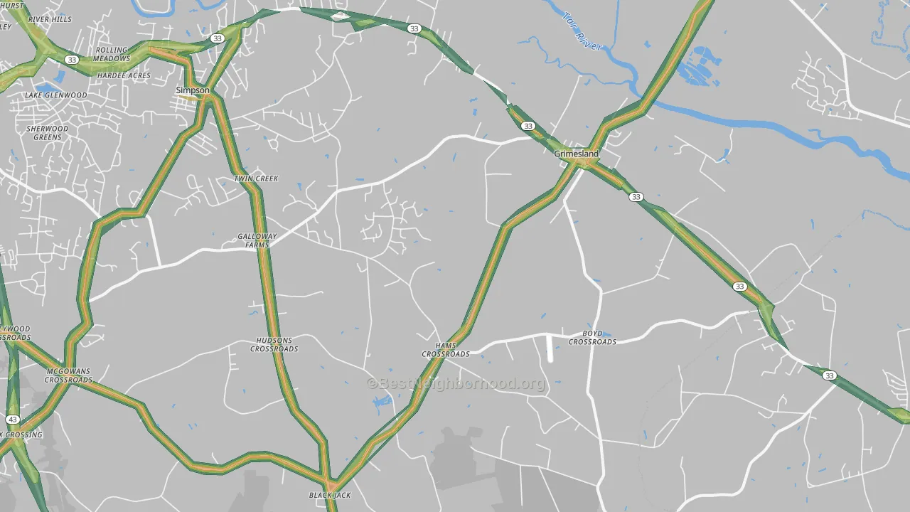 Grimesland, NC Map of Noise Levels in Grimesland