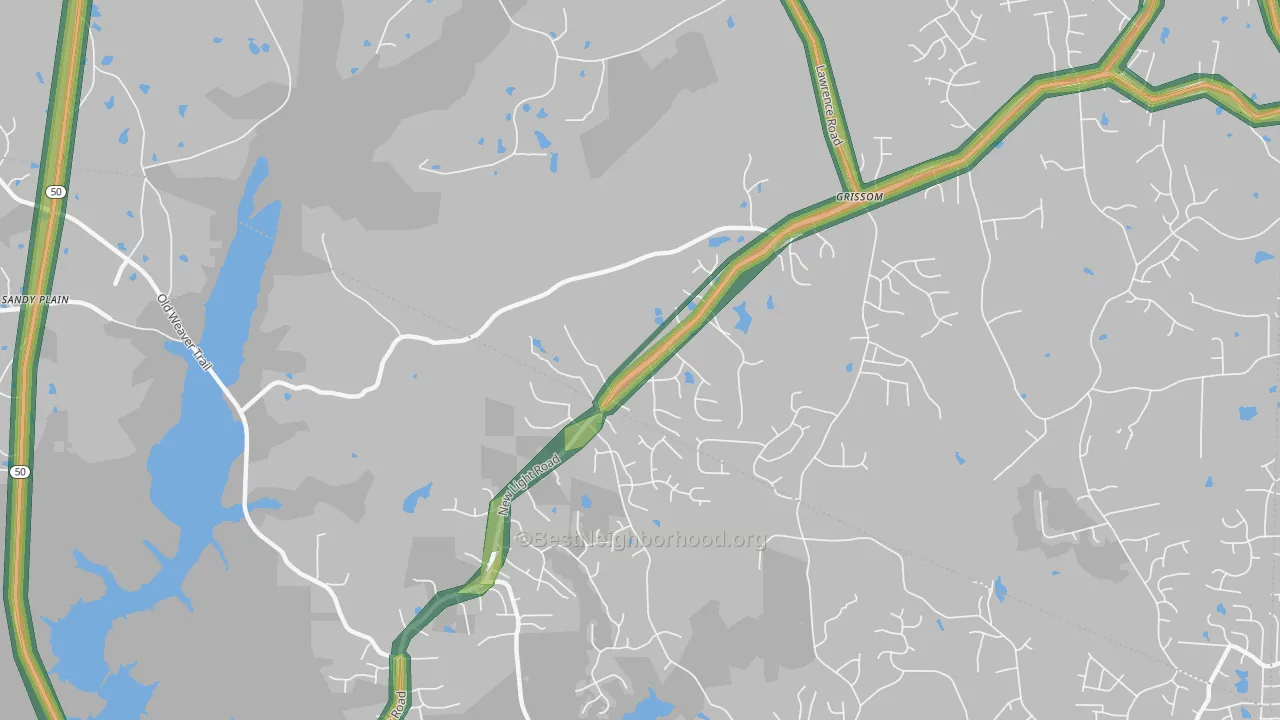 Grissom, NC Map of Noise Levels in Grissom