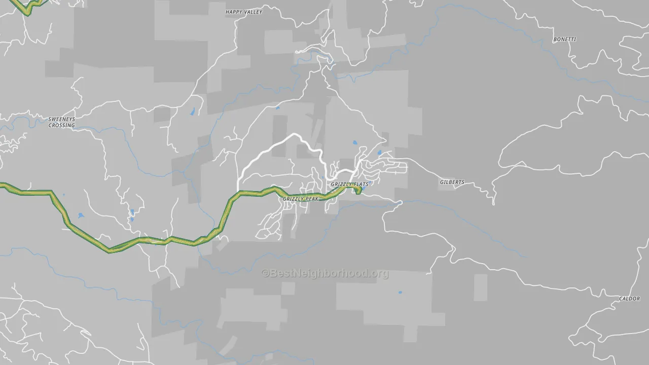 Grizzly Flats, CA Map of Noise Levels in Grizzly Flats