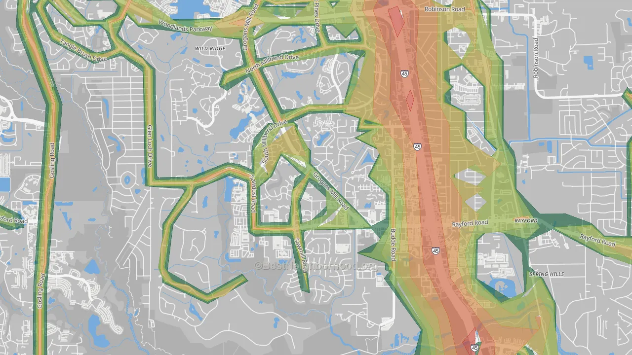 Grogan's Mill, The Woodlands, TX Map of Noise Levels in Grogan's Mill