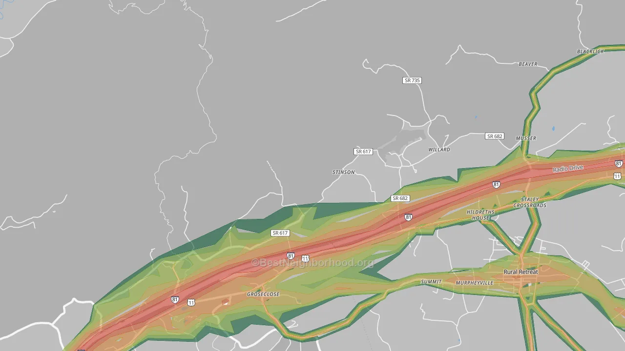Groseclose, VA Map of Noise Levels in Groseclose