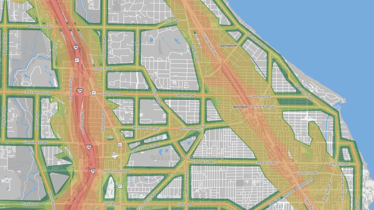 Gross Point, Wilmette, IL Map of Noise Levels in Gross Point