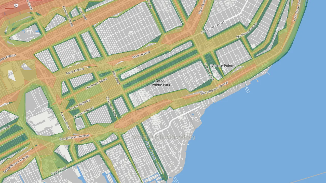Grosse Pointe Park, MI Map of Noise Levels in Grosse Pointe Park
