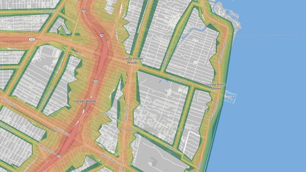Grosse Pointe Woods, MI Map of Noise Levels in Grosse Pointe Woods