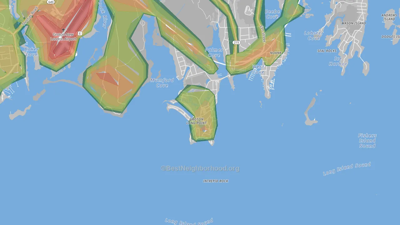 Groton Long Point, CT Map of Noise Levels in Groton Long Point