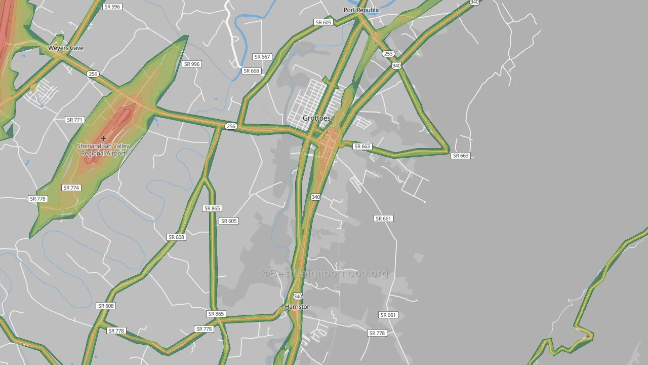 Grottoes, VA Map of Noise Levels in Grottoes